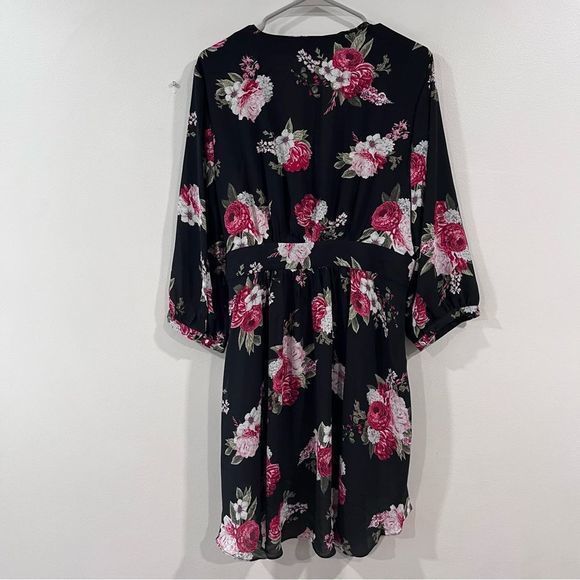 Torrid Black Pink Floral Hi Lo 3/4 Sleeves Georgette Tunic‎ Wrap Blouse 1X - Picture 9 of 13